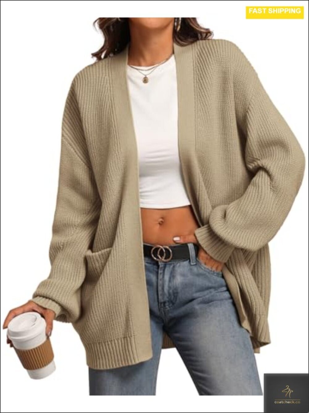 Oversized Chunky Knit Open Front Cardigan with Pockets